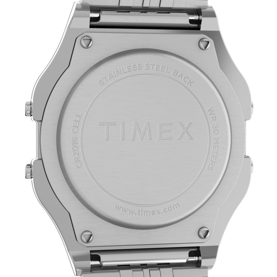 Timex T80 34mm ユニセックスデジタル腕時計 シルバー ステンレスブレスレット クロノグラフの画像