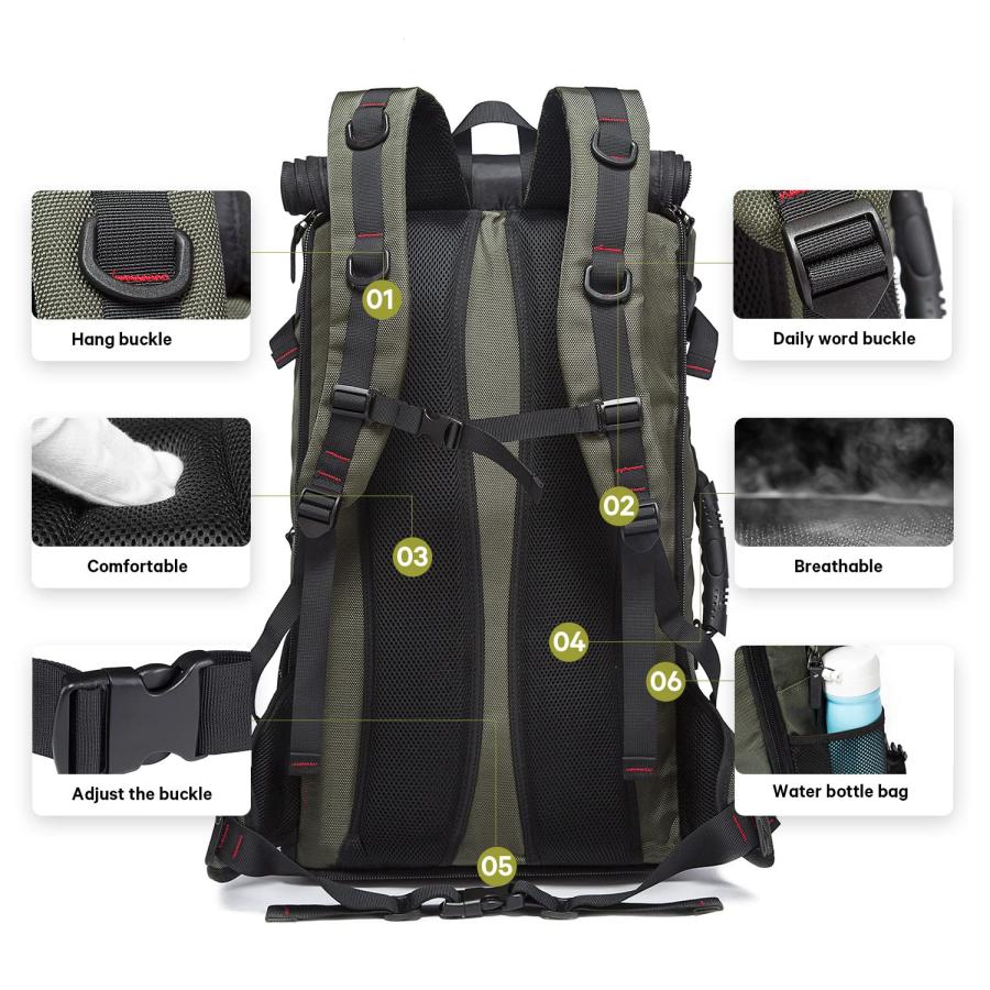 KAKA トラベルバックパック 35L キャリーオン対応 コンバーチブルダッフルバッグ 15.6インチノートPC収納 10ポケット 20.5×12×6.8インチ 男女兼用 グリーンの画像