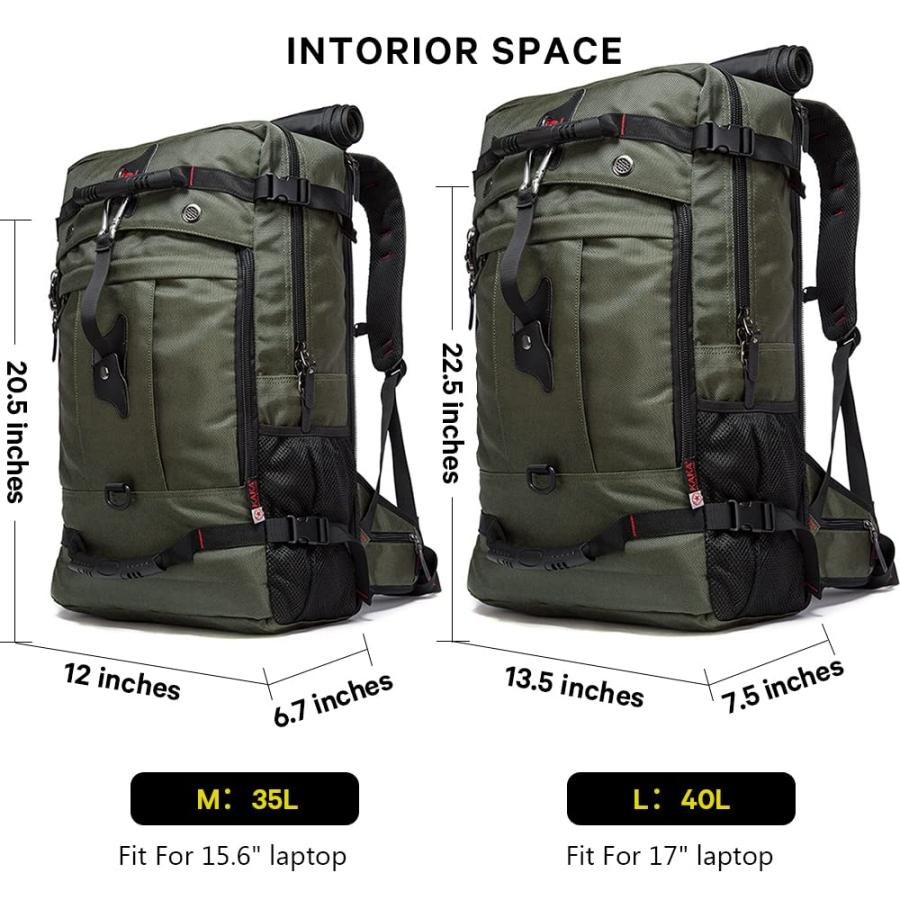KAKA トラベルバックパック 35L キャリーオン対応 コンバーチブルダッフルバッグ 15.6インチノートPC収納 10ポケット 20.5×12×6.8インチ 男女兼用 グリーンの画像