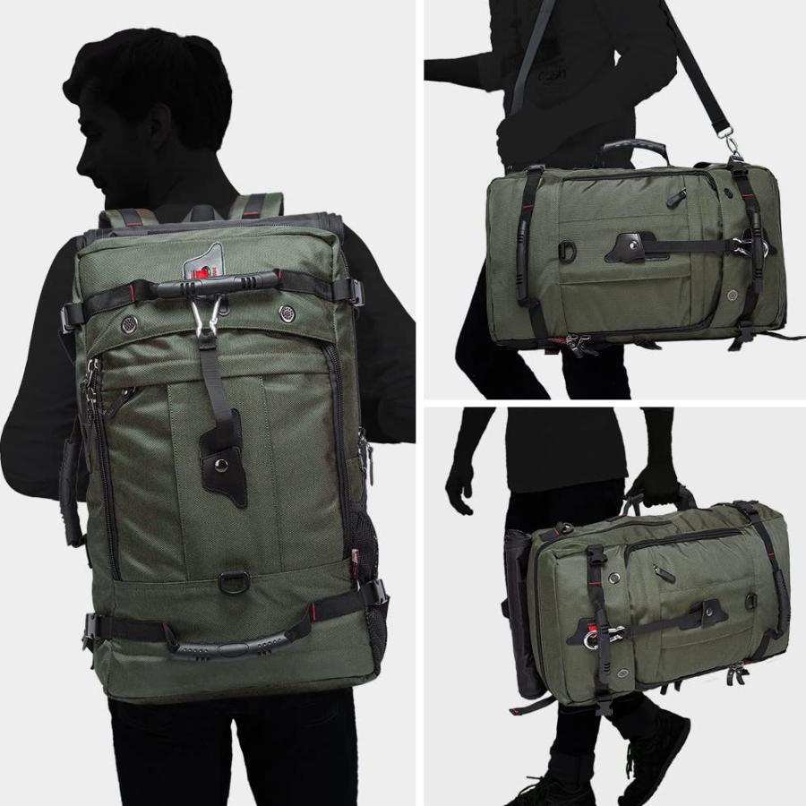 KAKA トラベルバックパック 35L キャリーオン対応 コンバーチブルダッフルバッグ 15.6インチノートPC収納 10ポケット 20.5×12×6.8インチ 男女兼用 グリーンの画像