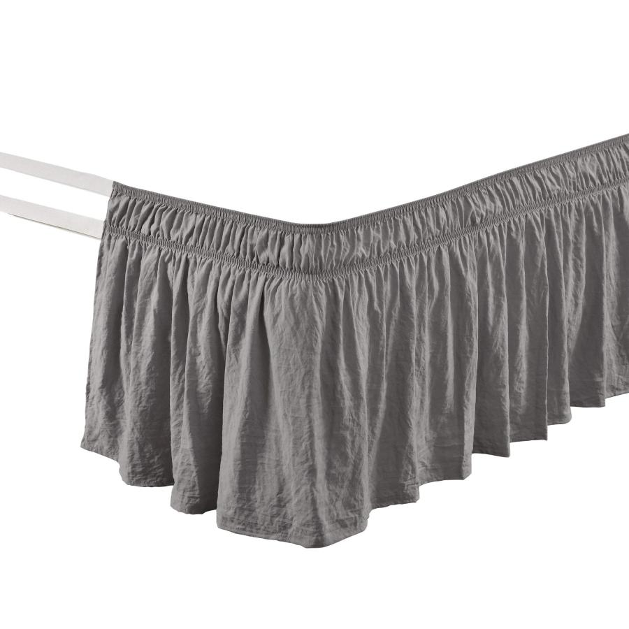 Ruched Ruffle Elastic Easy Wrap Around Bedskirt Dark Gray Single Queen/King/Cal Kingの画像