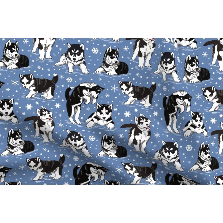 Spoonflower Fabric – Husky Puppies Snowflakes Puppy Dogs Snow Sled Friend Printed on Cotton Poplin Fabric Fat Quarter – Sewing Shirting Quilting Dress