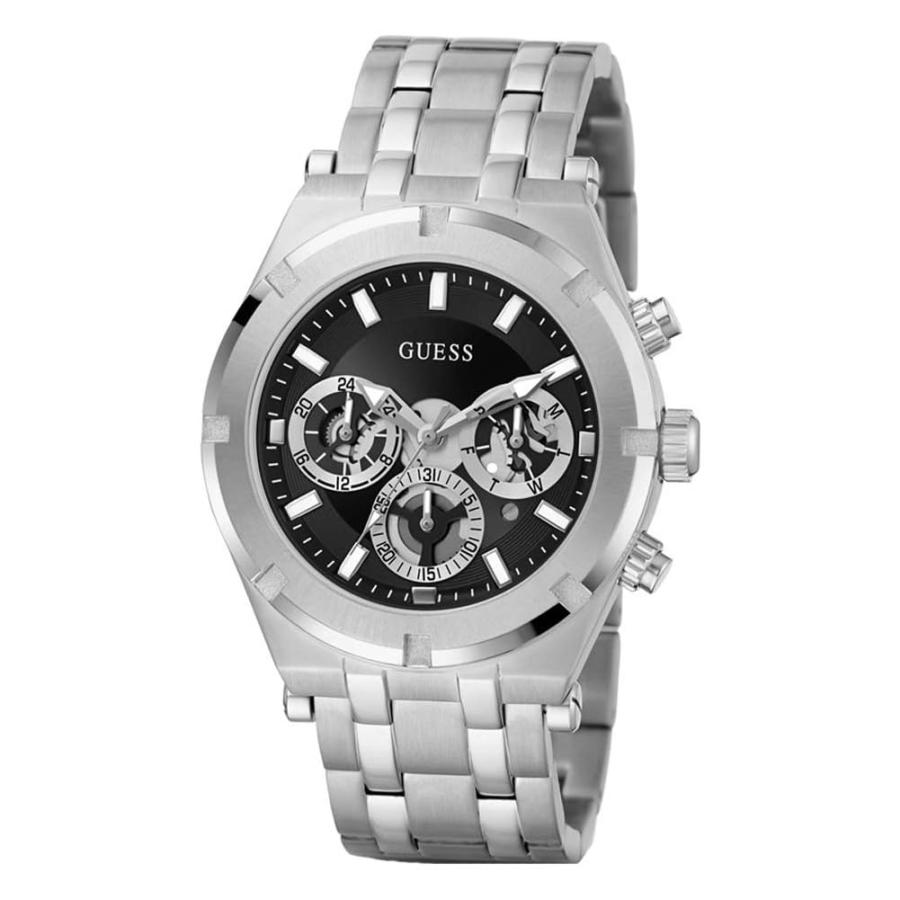 GUESS メンズ スポーツ マルチファンクション腕時計 GW0260G1 44mm ブラックスケルトンダイヤル シルバーブレスレットの画像