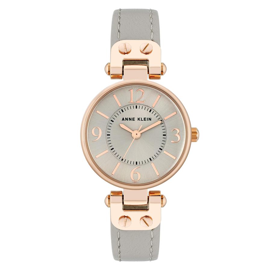 Anne Klein レディースクォーツ腕時計、アナログ表示、レザーストラップ, トープ/ローズゴールド, クォーツムーブメント。