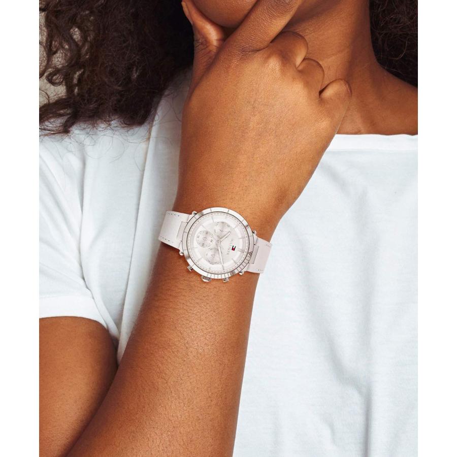 Tommy Hilfiger レディース 38mm クォーツ マルチファンクション ステンレス ホワイトレザーストラップ腕時計 曜日・日付・24時間表示 モデル1782352の画像
