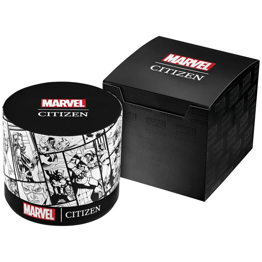 CITIZEN Eco-Drive Marvel スパイダーマン メンズ腕時計 42mm ステンレスケース ブルーポリウレタンストラップ 3針デイト AW1680-03Wの画像