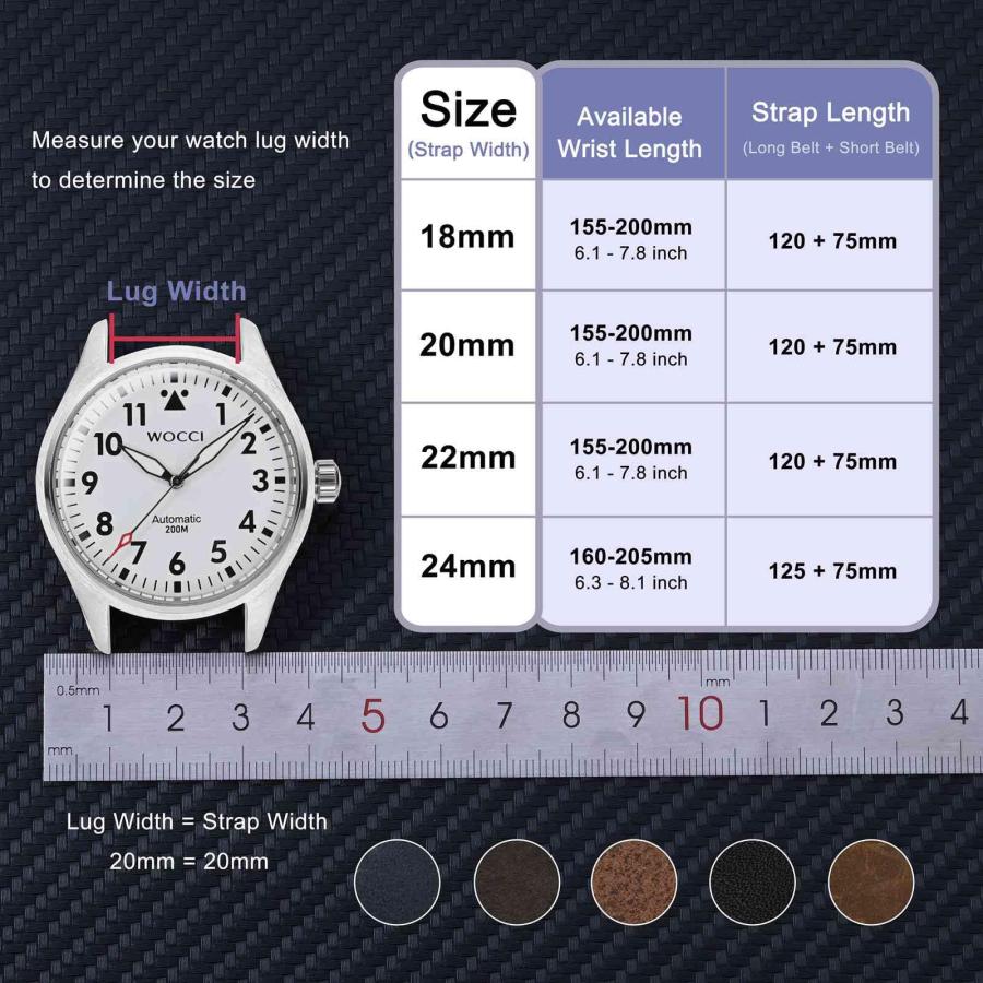 WOCCI プルアップレザー腕時計バンド 20mm ブラック ポリッシュシルバーバックル ビンテージ仕上げの画像