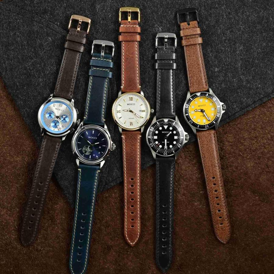 WOCCI プルアップレザー腕時計バンド 20mm ブラック ポリッシュシルバーバックル ビンテージ仕上げの画像