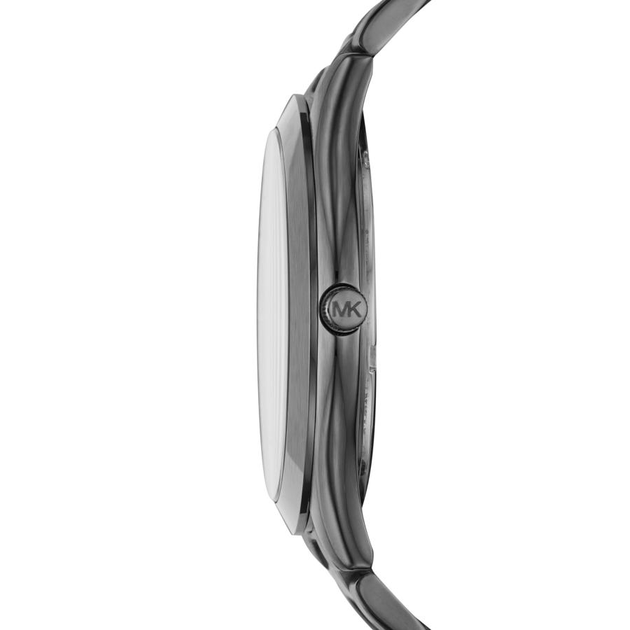 Michael Kors Slim Runway MK1044 メンズ クォーツ腕時計 44mm ガンメタルステンレスブレスレット ブラック文字盤 ウォレットセットの画像