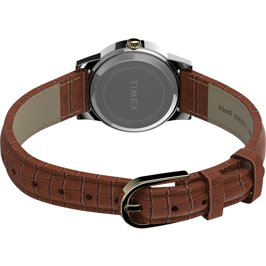 Timex レディース Essex Avenue 25mm 腕時計, ブラウン/ツートン/ホワイト, クラシックの画像