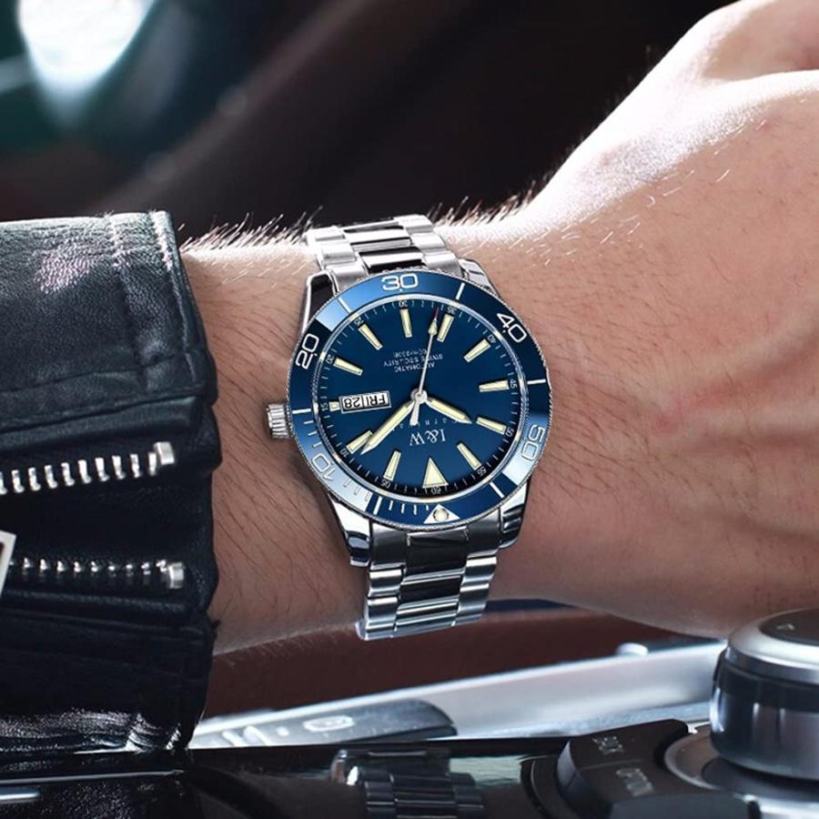 YOOTEN Automatic Watches for Men Synthetic Sapphire Crystal Mechanical Diving Watch (Blue)の画像