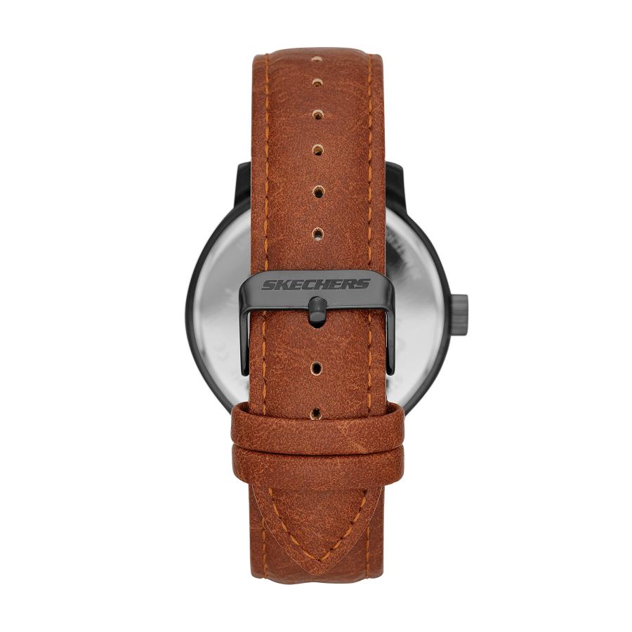 Skechers Men's Quartz Three-Hand Watch ＆ Interchangeable Band Gift Set, Color: Gunmetal, Brown/Blue/Orange Stripe (Model: SR9069)の画像