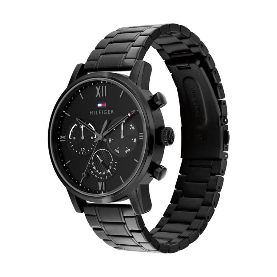 Tommy Hilfiger メンズ マルチファンクション腕時計 1791879 44mm ブラックイオンリンクブレスレット 曜日・日付表示の画像