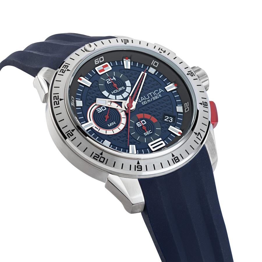 Nautica メンズ NST 101 腕時計 NAPNSF108 49mm ブルーダイヤル 日付 レッド秒針 ブルーシリコン 夜光の画像