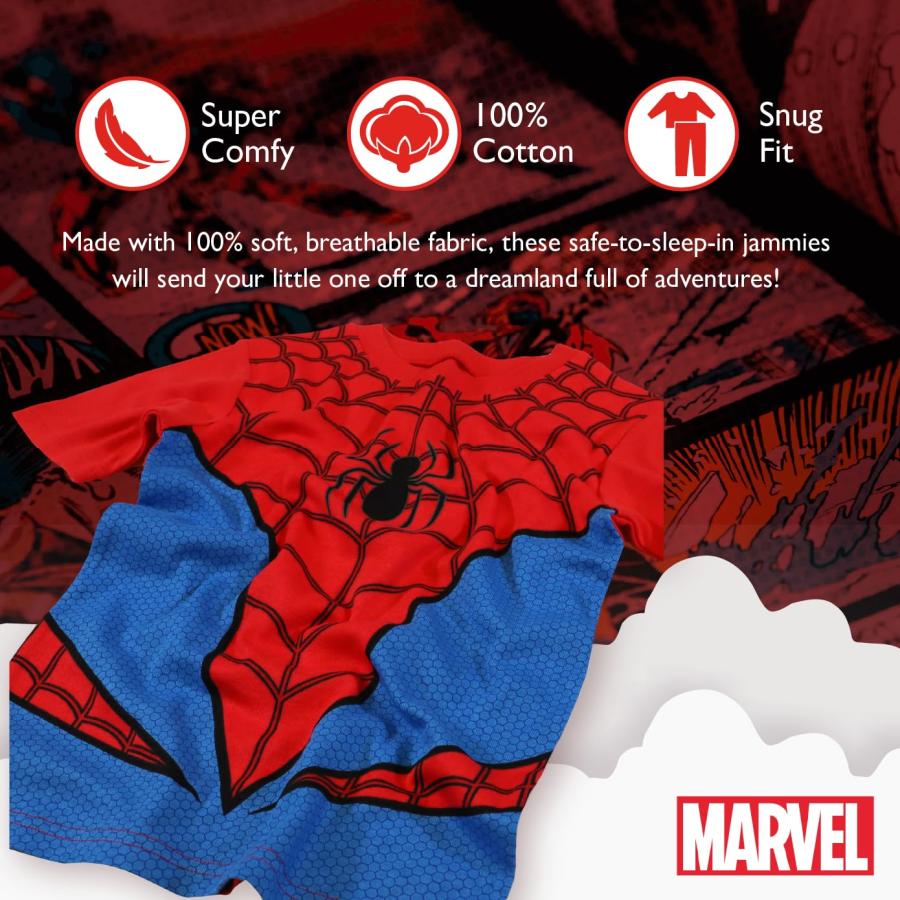 Marvel Boys' Spider-Man 2-Piece Snug-Fit Cotton Pajama Set， SPIDER COSTUME， 4_3