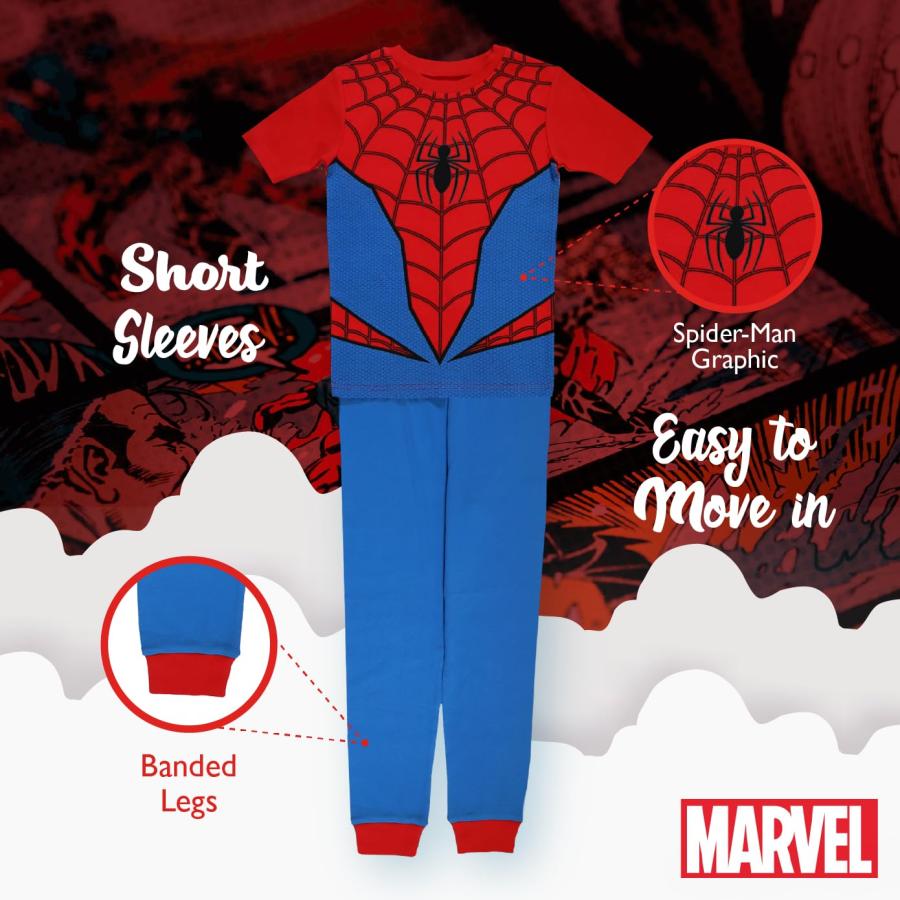 Marvel Boys' Spider-Man 2-Piece Snug-Fit Cotton Pajama Set， SPIDER COSTUME， 4_4