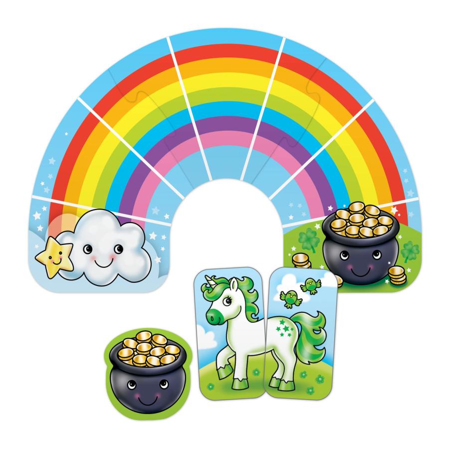 ORCHARD TOYS ヘラジカゲーム レインボーユニコーンゲーム。この魔法のような楽しいカラーマッチングゲームで、レインボーの上でユニコーンを金のポットに競いかの画像