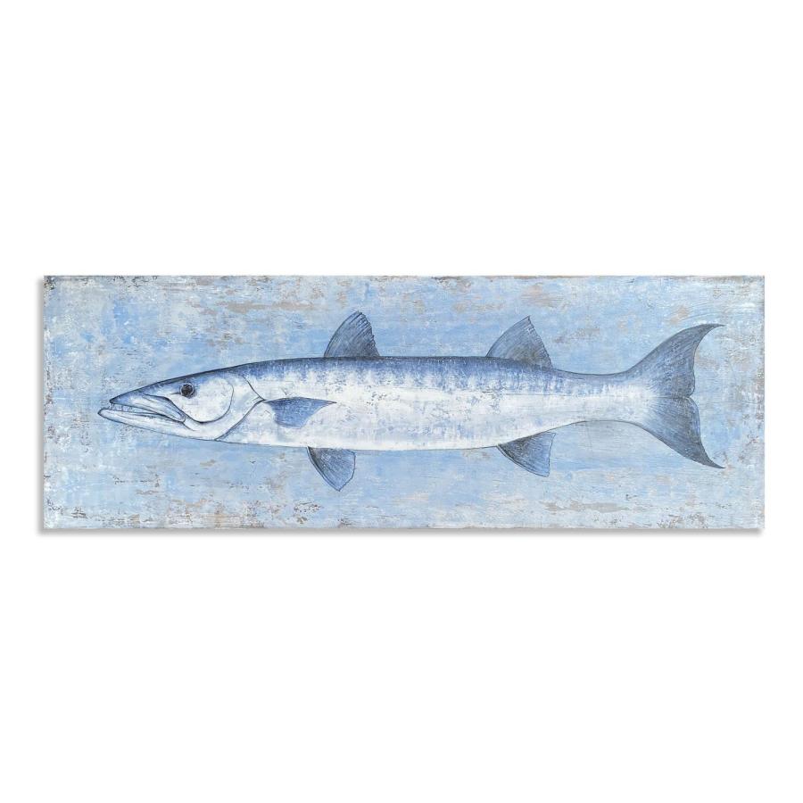 Yihui Arts ブルーとホワイト 魚 キャンバスウォールアート - 海岸の絵画 テクスチャ加工 リビングルーム ベッドルーム バスルーム装飾の画像