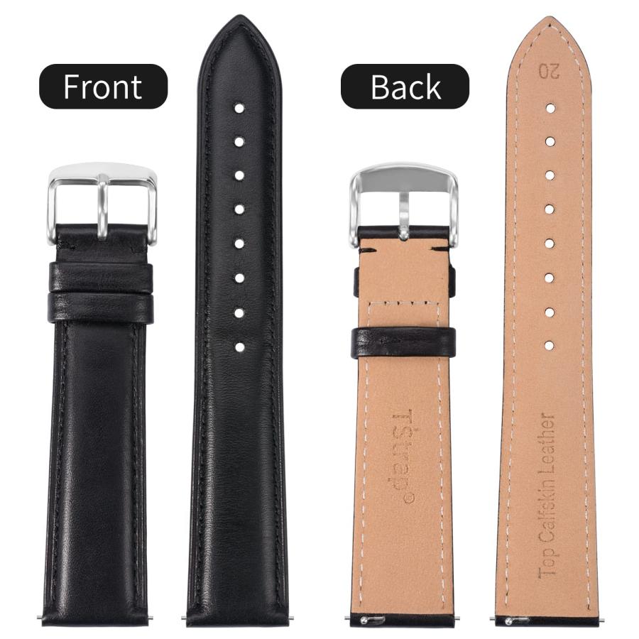 TStrap 時計バンド レザー クイックリリース ブラック メンズ レディース 汎用 交換ベルト ピンバックルの画像