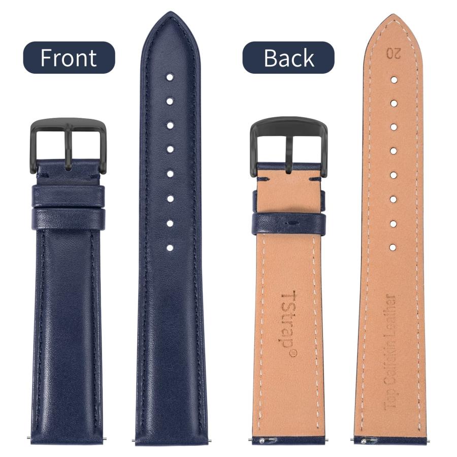 TStrap 20mm イタリアンレザー腕時計バンド ブルー クイックリリース 316Lバックル 本革 交換ストラップの画像