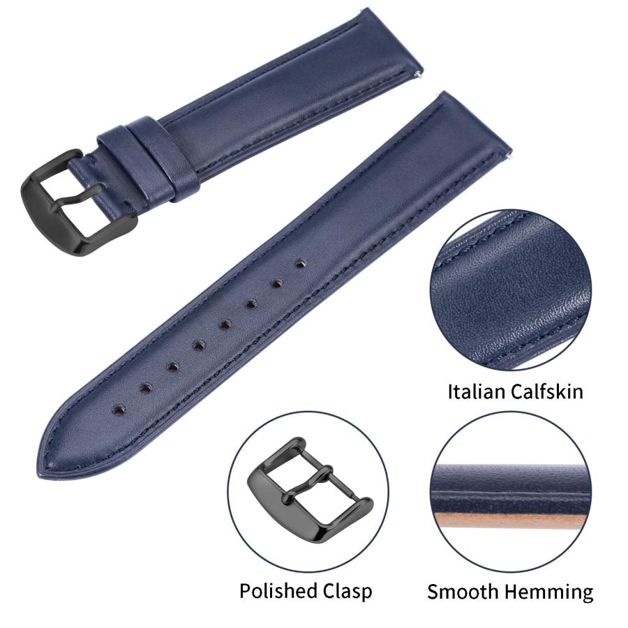 TStrap 20mm イタリアンレザー腕時計バンド ブルー クイックリリース 316Lバックル 本革 交換ストラップの画像