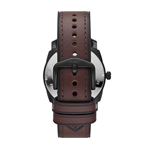 Fossil マシーン FS5901 42mm ブラックダイヤル クォーツ ステンレス/レザー インダストリアルデザイン ブラウン メンズ腕時計の画像