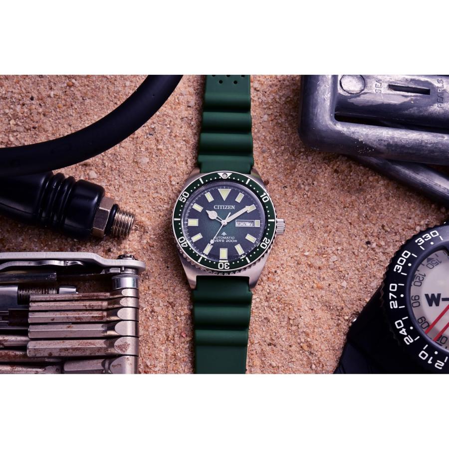 CITIZEN プロマスターダイブ NY0121-09X 41mm 自動巻き グリーンダイヤル デイデイト 夜光 ポリウレタンストラップ 腕時計の画像