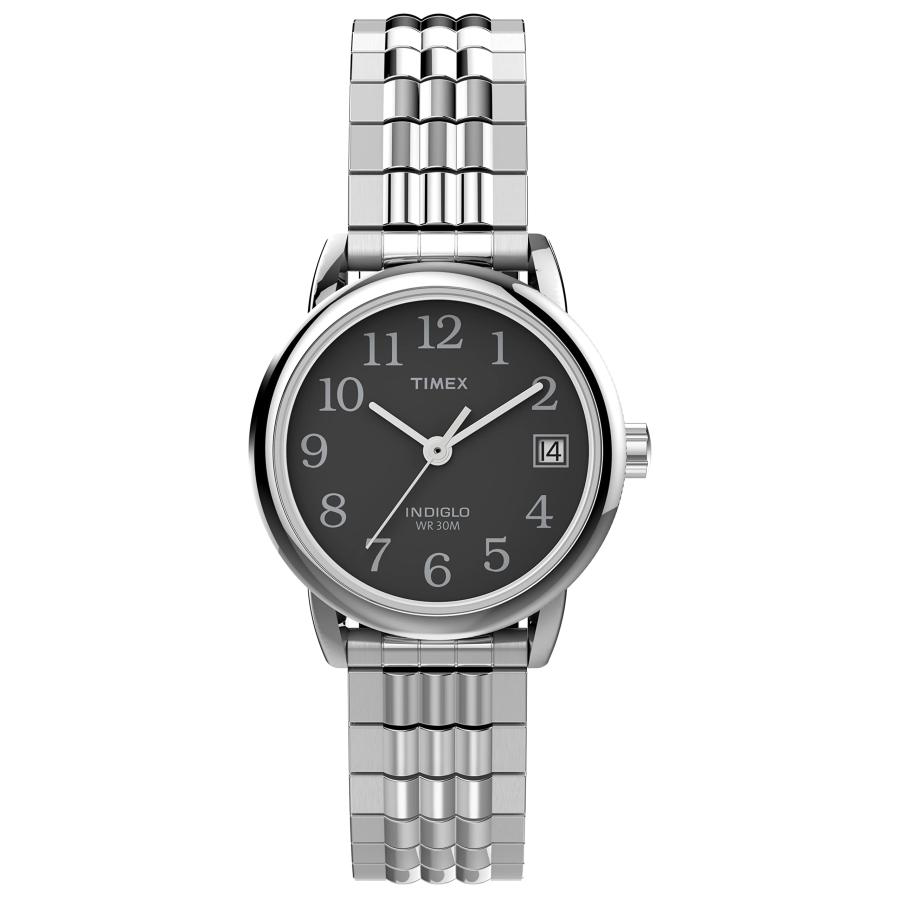 Timex レディースイージーリーダーウォッチ, シルバートーン/ブラック/シルバートーン。, 25MM, 読みやすい腕時計。