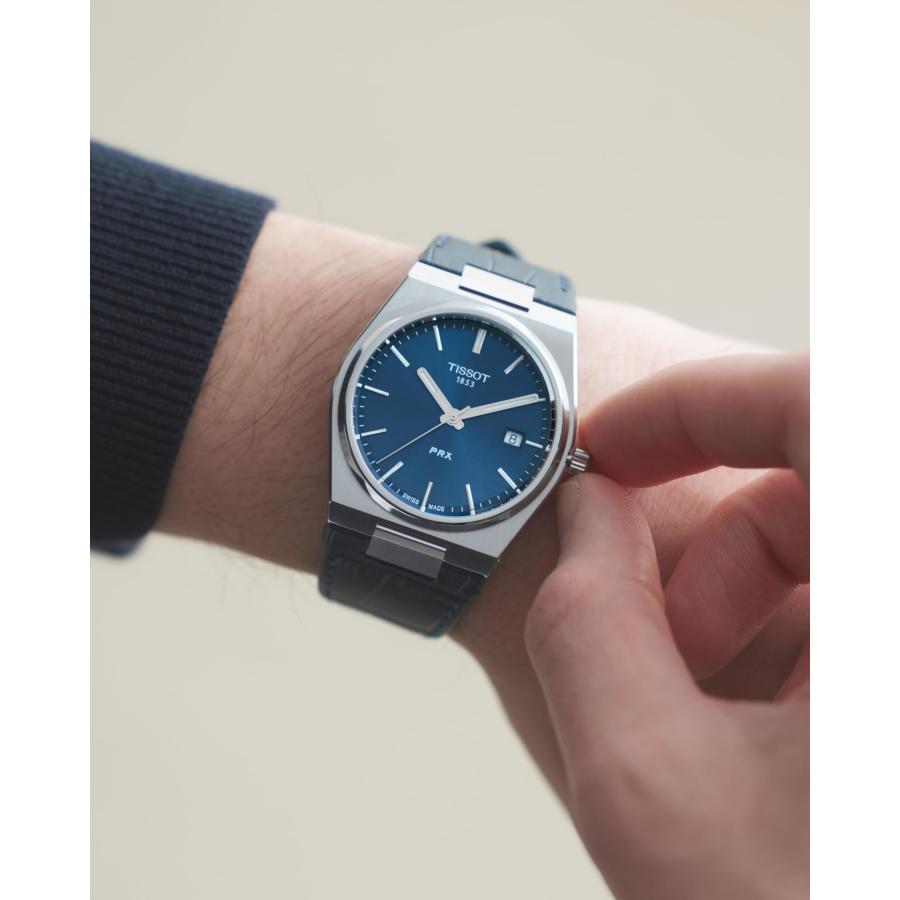 Tissot PRX T1374101604100 40mm メンズ腕時計 スイスクォーツ 316Lステンレス ブルーダイヤル 本革ストラップ サファイア 100m防水の画像