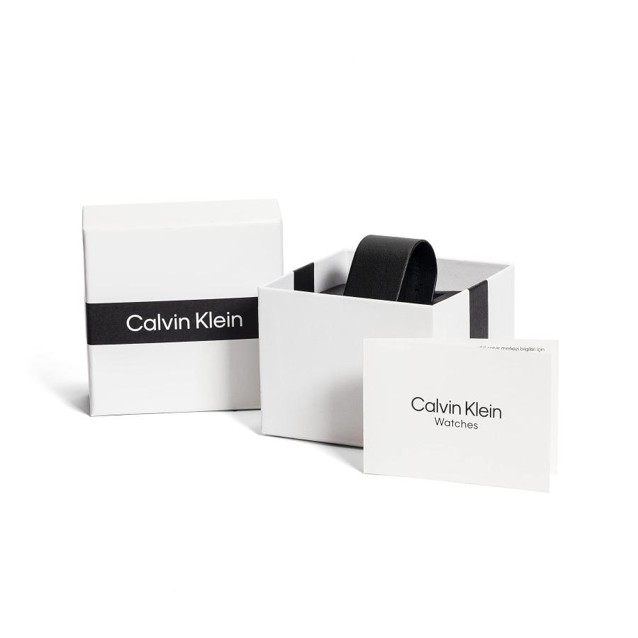 Calvin Klein メンズ クォーツ腕時計 42mm ステンレスケース ブラックサンレイダイヤル レザーストラップ モデル25200050の画像