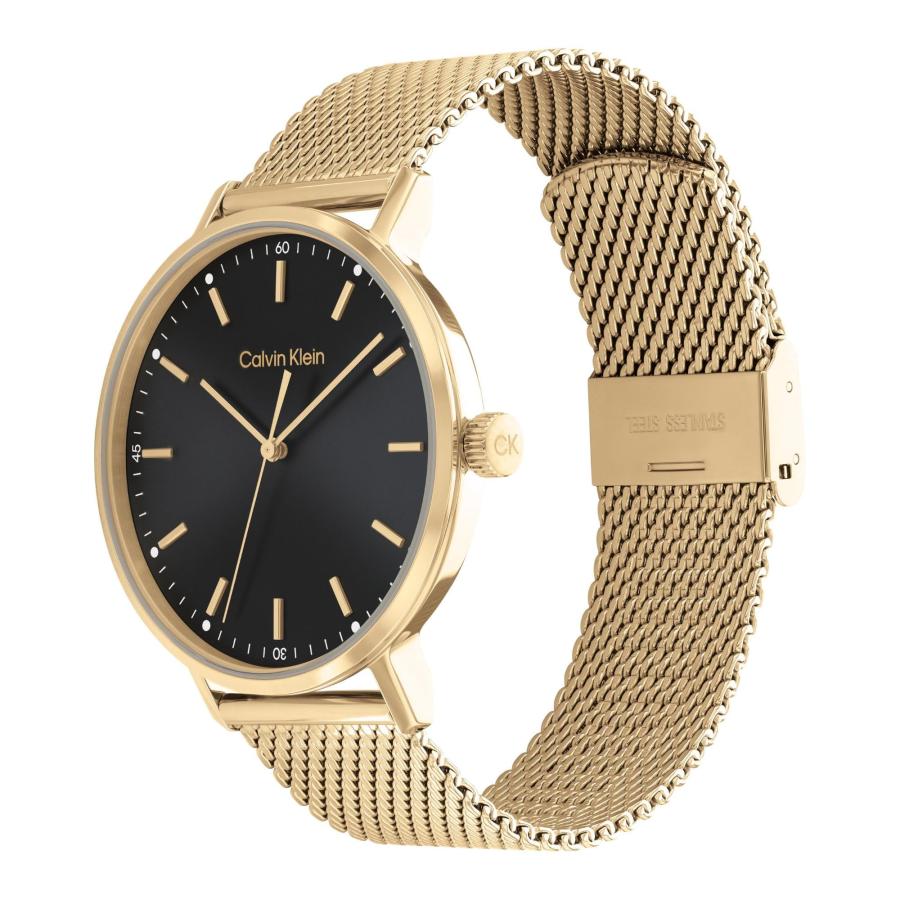 Calvin Klein メンズ クォーツ腕時計 42mm イオンプレーテッドゴールドケース ブラックサンレイダイヤル モデル25200049の画像