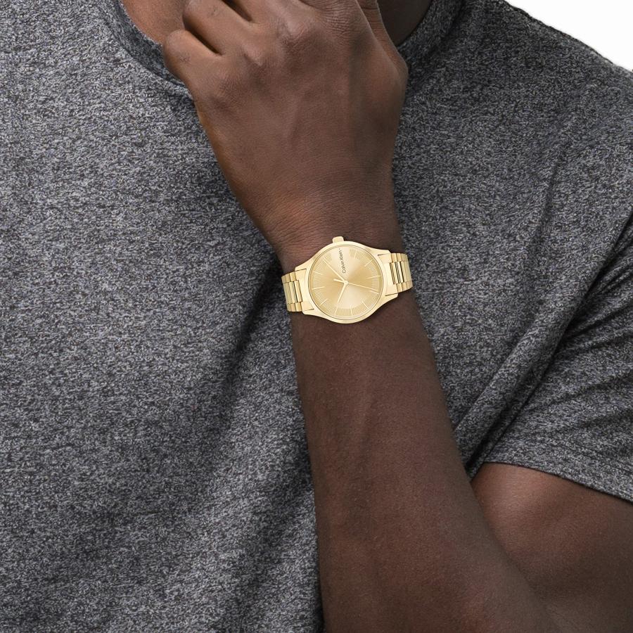 Calvin Klein Iconic メンズ クォーツ腕時計 40mm ゴールドプレートケース サンレイダイヤル リンクブレスレット モデル25200038の画像