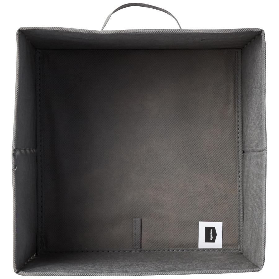 Amazonベーシック 収納ボックス 折りたたみ式 持ち手付 布製 ホワイト/グレーストライプ 27×27×28cm_2
