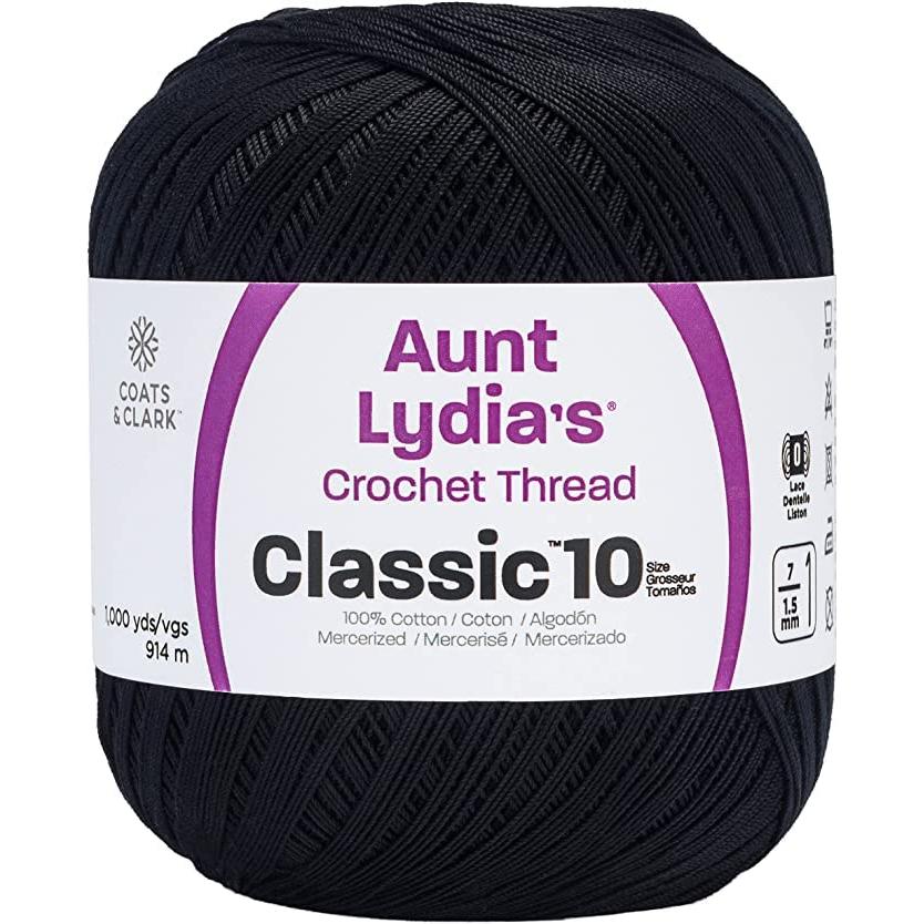 Aunt Lydia Value ブラック かぎ針編み - 3パック 1000y/914m - コットン - ゲージ 10 - かぎ針編み_1