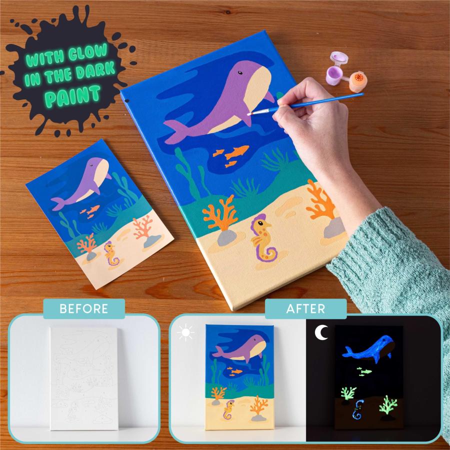 BONNYCO Paint by Numbers Kit for Kids Sea Animals Pack 3 Canvas. Paint by Number Canvas Framed, Ocean Gifts for Kids. Arts and Crafts 4-6 8-12, Pintar_3