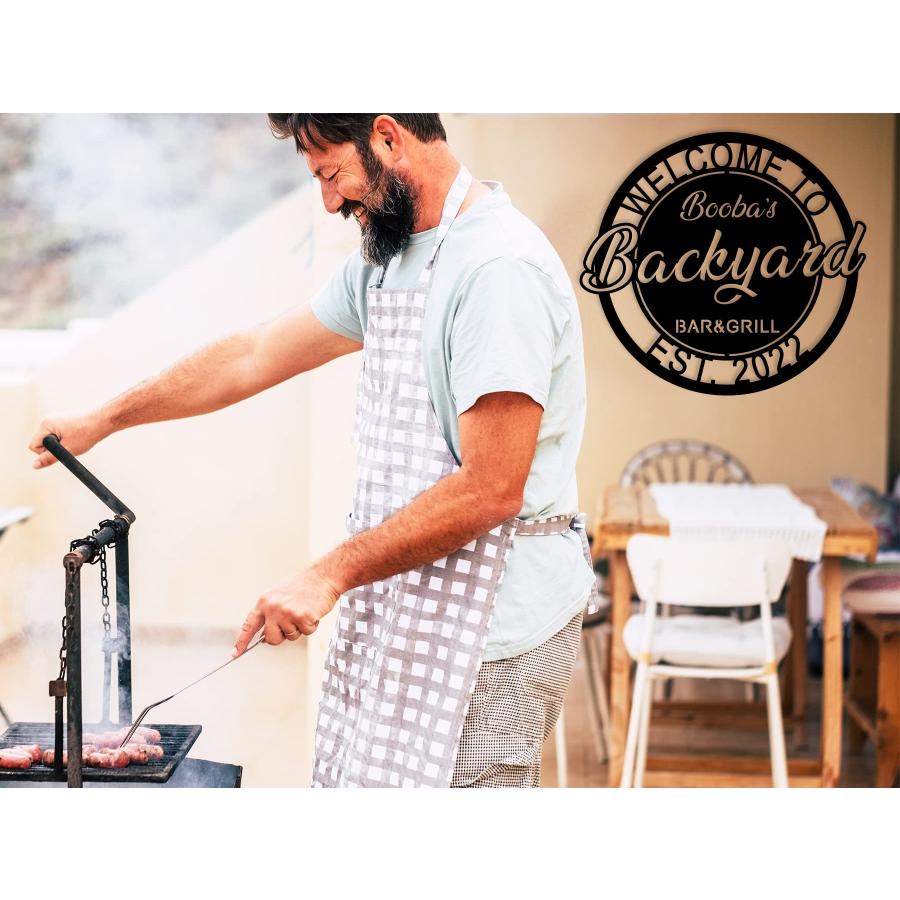 BBQパティオ用 名入れカスタムメタルサイン 屋内外兼用 バックヤード・バー壁飾り_1