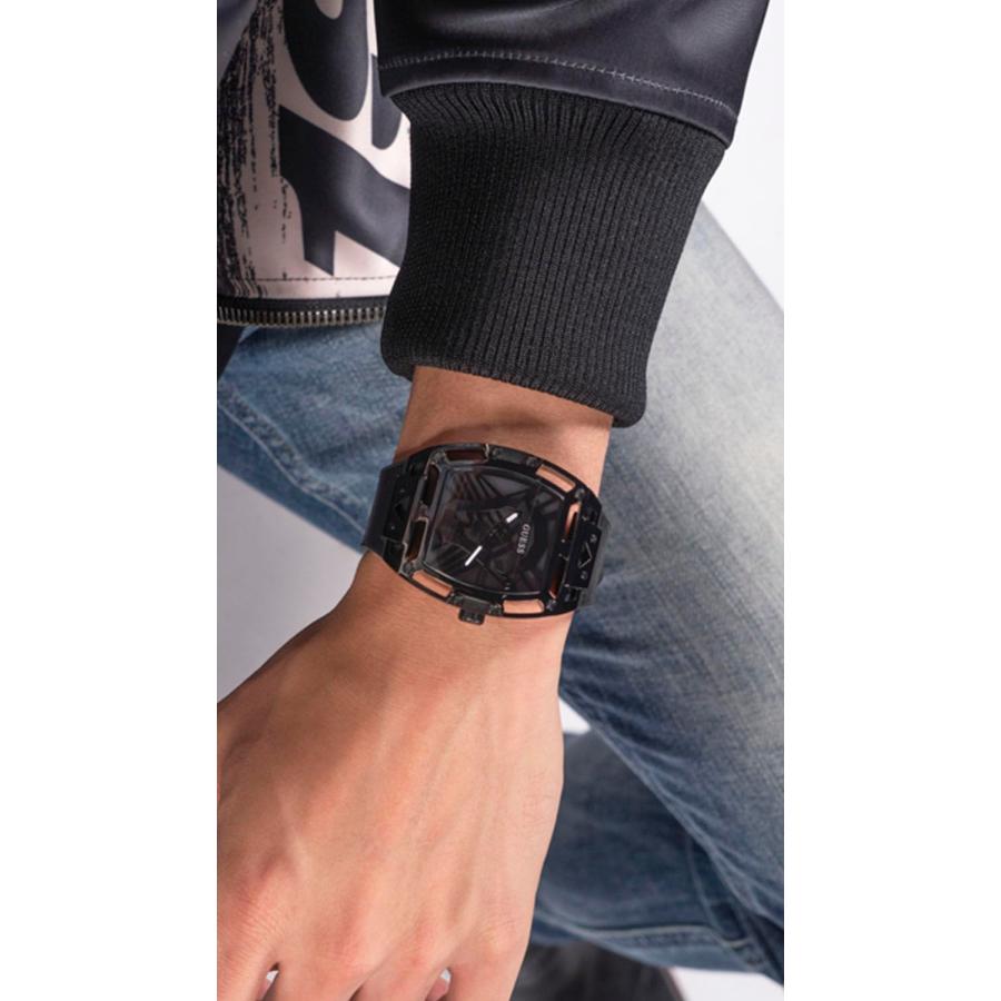 GUESS カットアウト GW0500G2 メンズ 44mm ブラックケース アナログ レザーストラップ クォーツ 50M防水の画像