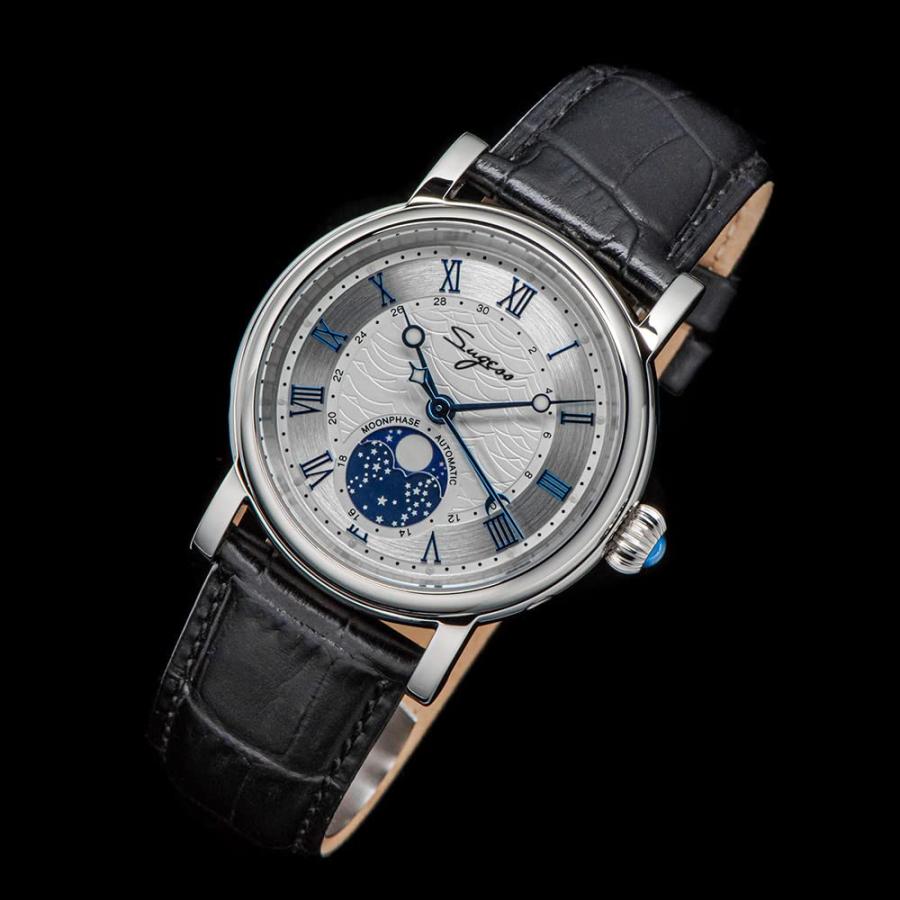 LOve Peace Moonphase 自動機械式メンズ腕時計 シーガルムーブメント ST2108 防水時計 サファイアガラス腕時計、ブルー、レトロ, ブルー, レトロの画像