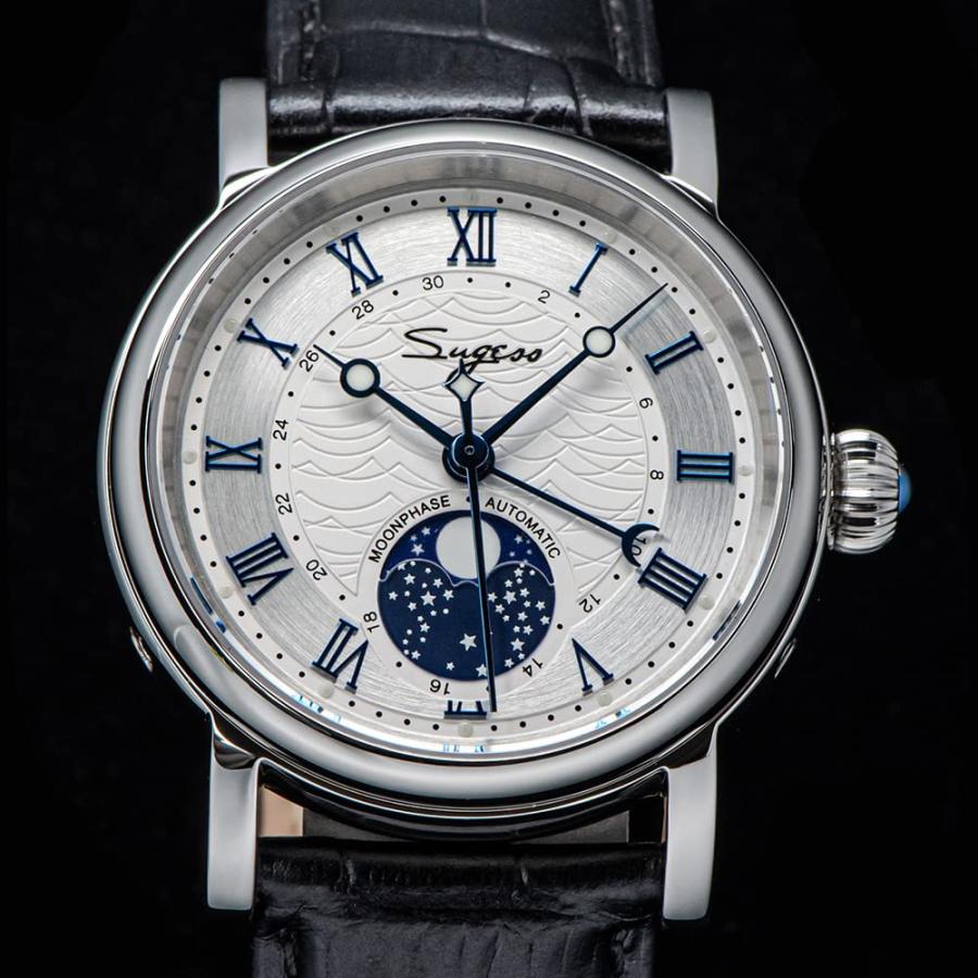 LOve Peace Moonphase 自動機械式メンズ腕時計 シーガルムーブメント ST2108 防水時計 サファイアガラス腕時計、ブルー、レトロ, ブルー, レトロの画像