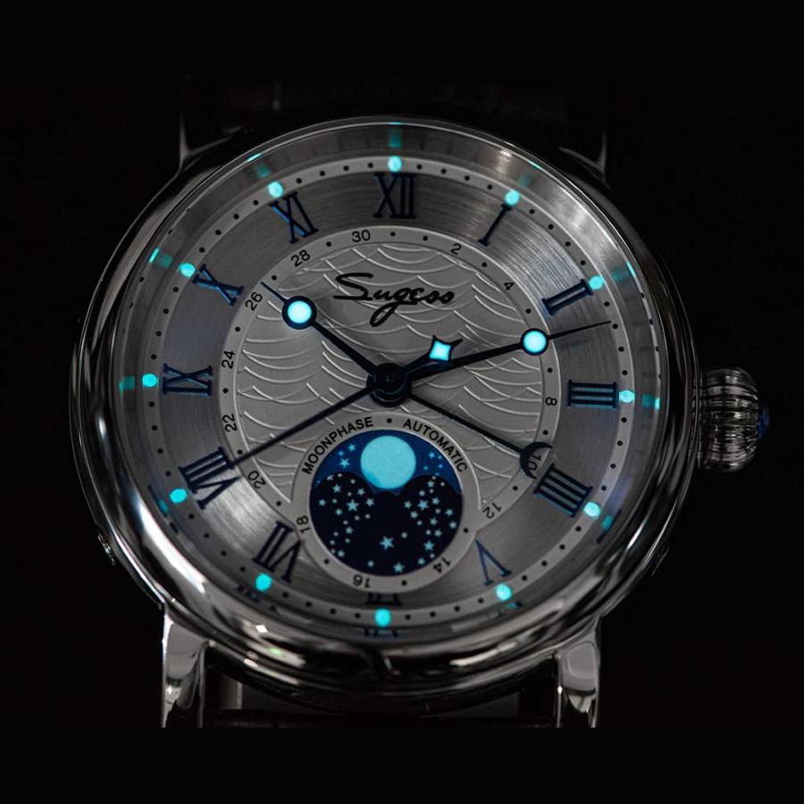 LOve Peace Moonphase 自動機械式メンズ腕時計 シーガルムーブメント ST2108 防水時計 サファイアガラス腕時計、ブルー、レトロ, ブルー, レトロの画像