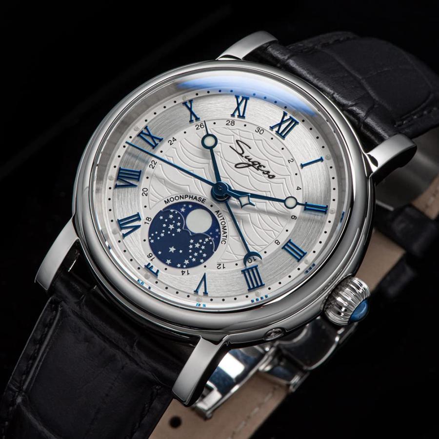 LOve Peace Moonphase 自動機械式メンズ腕時計 シーガルムーブメント ST2108 防水時計 サファイアガラス腕時計、ブルー、レトロ, ブルー, レトロの画像