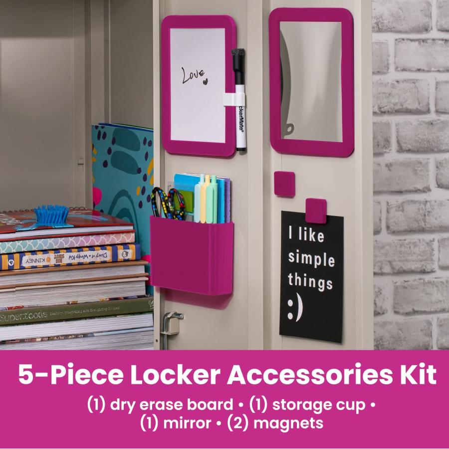 LockerMate ロッカーオーガナイザーキット 6点 ミラー ホワイトボード 収納カップ ホワイトボードマーカー ピンク_1