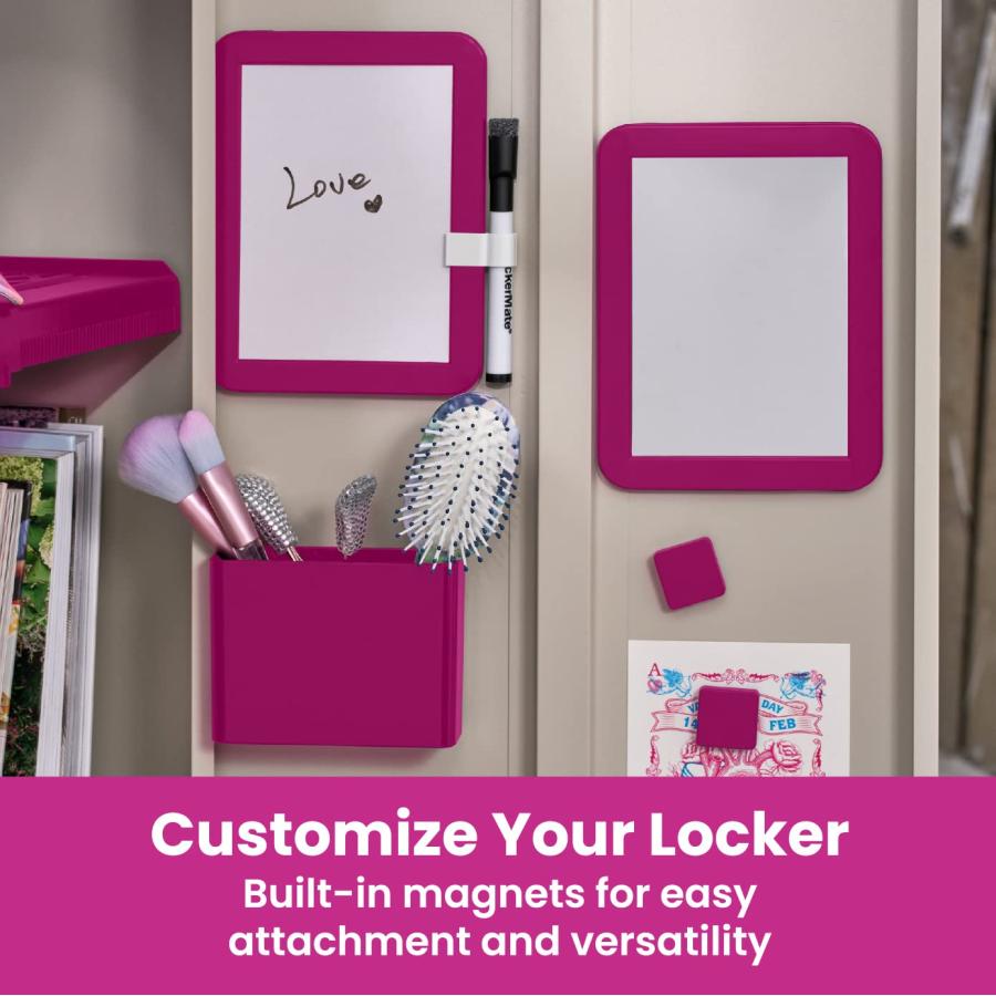 LockerMate ロッカーオーガナイザーキット 6点 ミラー ホワイトボード 収納カップ ホワイトボードマーカー ピンク_2