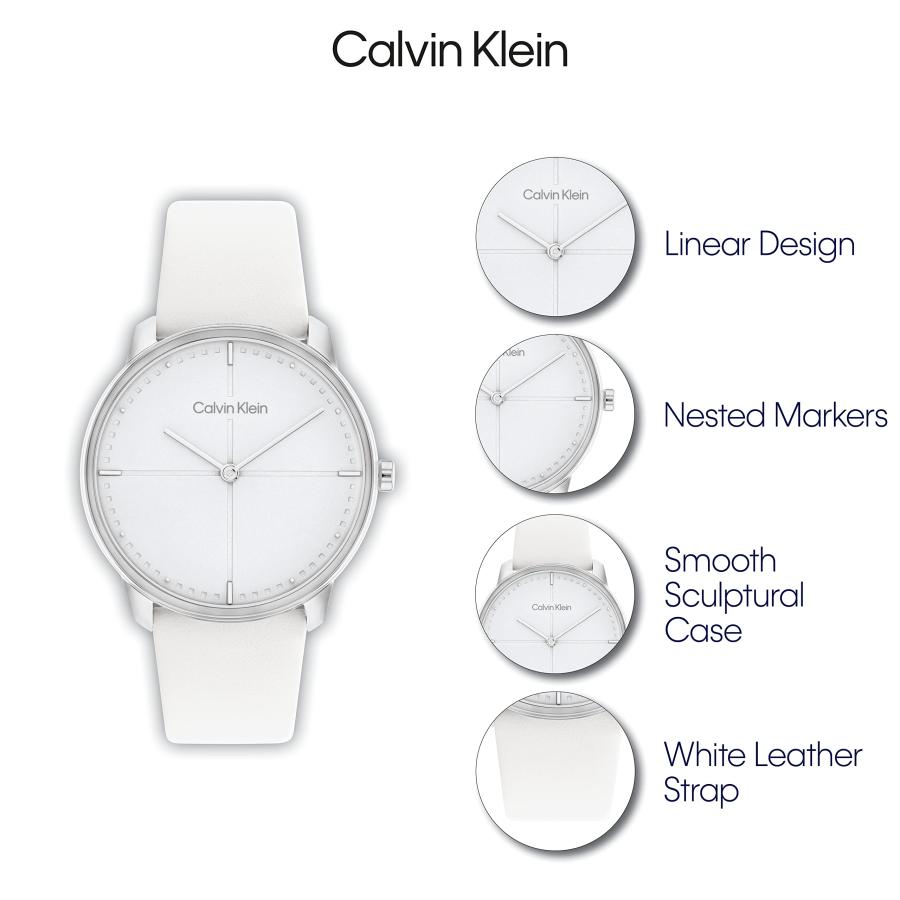 Calvin Klein Iconic レディースクォーツウォッチ - 35mmケース - 彼女へのギフト, ホワイト, 35, 両手。の画像