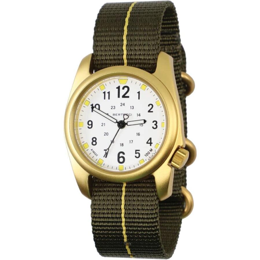 BERTUCCI A-2A ゴールドフィールドウォッチ ゴールド調ケース, ホワイトダイヤル。, Defender Olive Gold stripe nylon band, フィールド