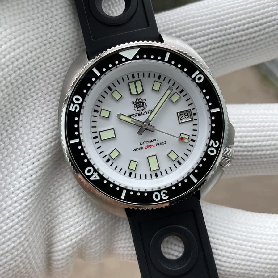 STEELDIVE SD1970 Abalone Classic Dive Wristwatch Luminous NH35 Movement 200M Waterproof Mechanical Watch for Men (Color 2 Rubber)の画像