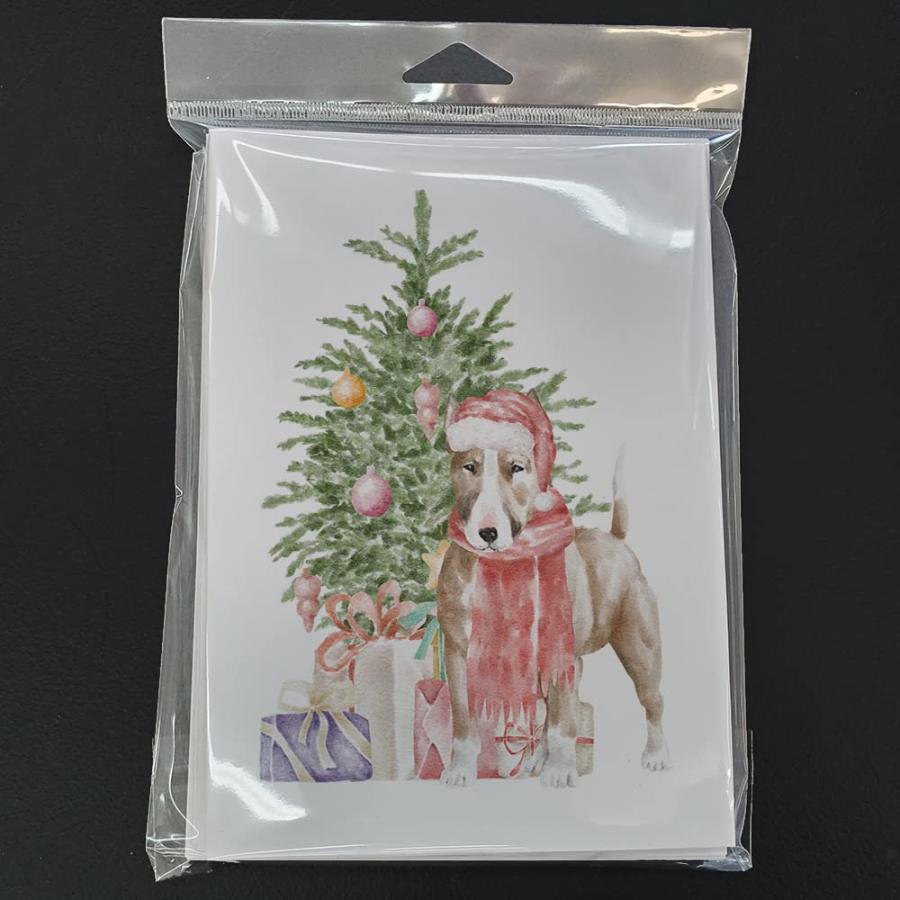 Caroline's Treasures CK8192GCA7P ブルテリア レッドクリスマスプレゼントとツリーグリーティングカードと封筒 8枚パック 封筒付き 気まぐれなA7サイズ 5x7 空_2