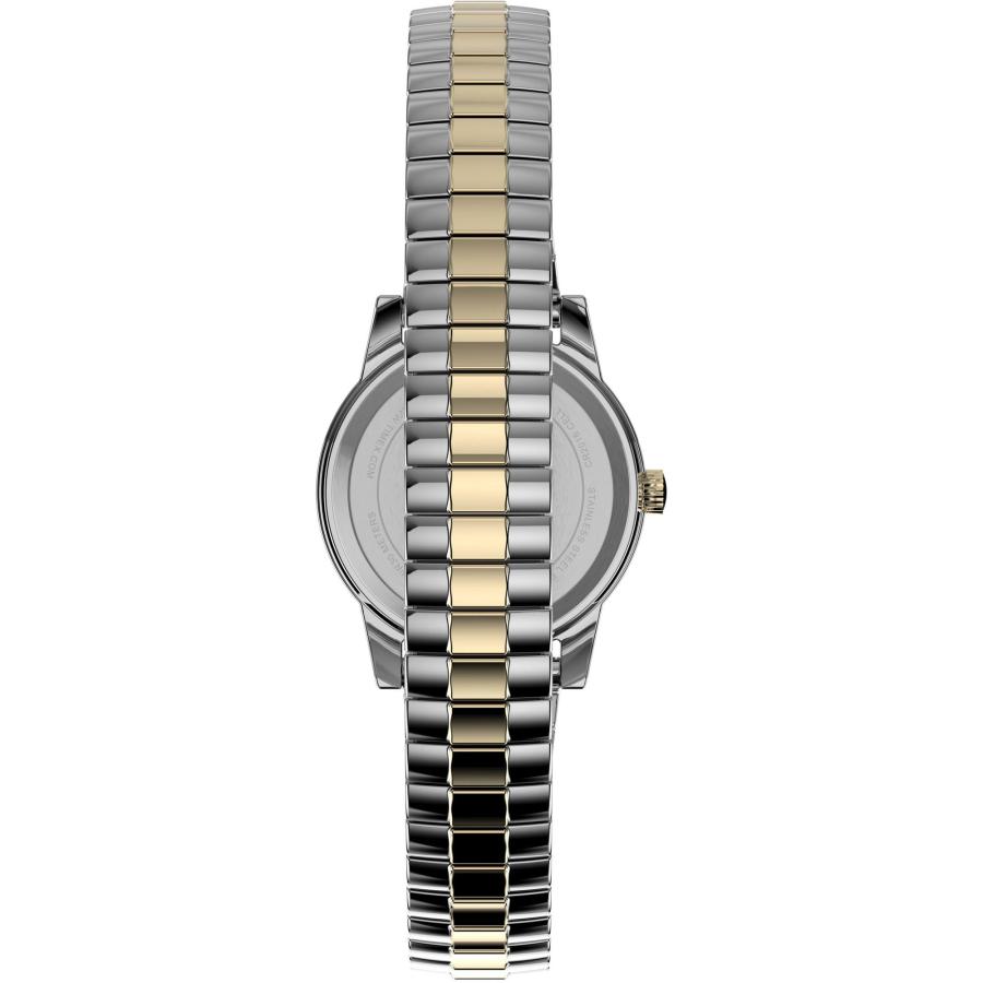 Timex レディース Essex Avenue 25mm 腕時計ボックスセット - ツートンカラーのケース ホワイトダイヤル ツートンカラーの拡張バンド + ブラックレザーストラッの画像
