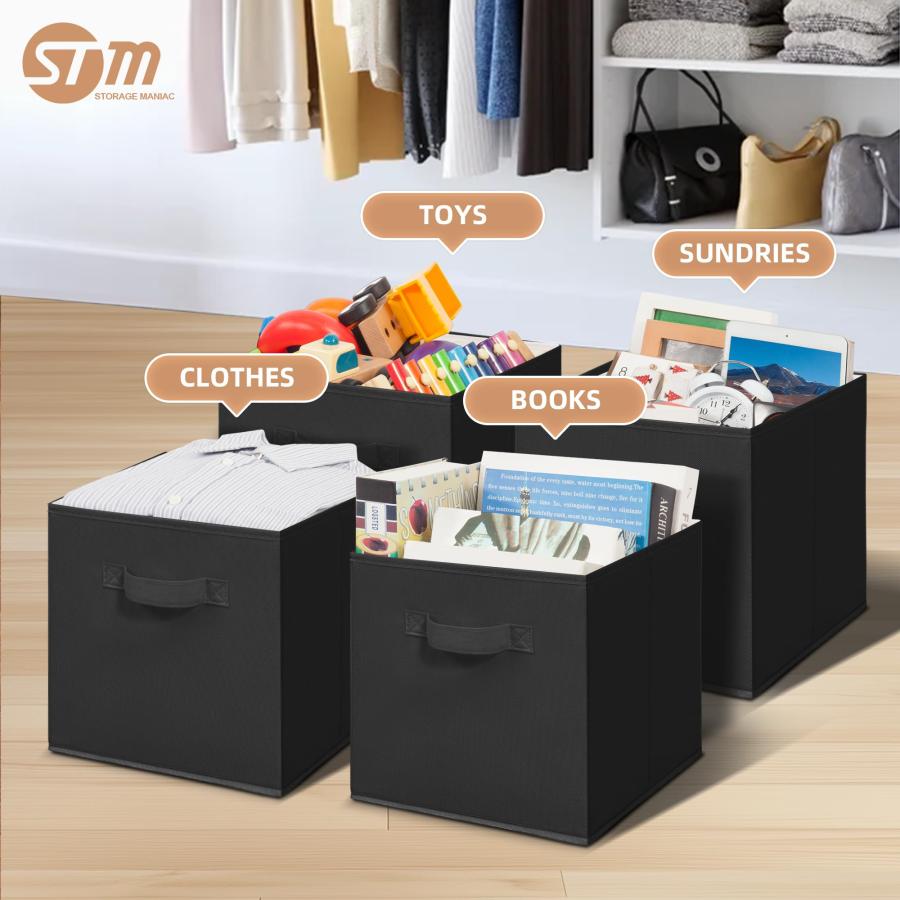 Storage MANIAC - Cubitos de almacenamiento plegables de 11 pulgadas con asas， paquete de 6 contenedores plegables de tela para organizaci〓n， contened_1