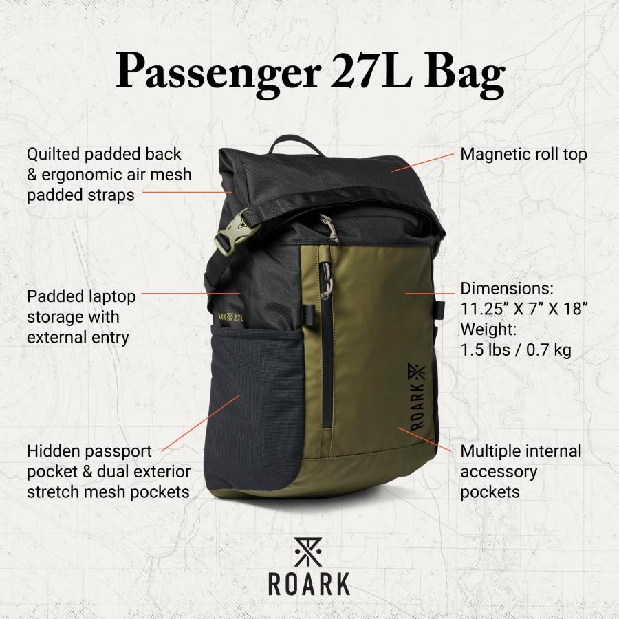 Roark Passenger 27L 2.0 バックパック トラベルデイパック ノートパソコン収納付き, ブラック ミリタリー, One Size, ノートパソコン収納付きトラベルデイパッの画像